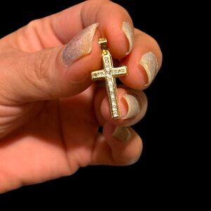 14k Real Gold Cross Pendant with Crystals